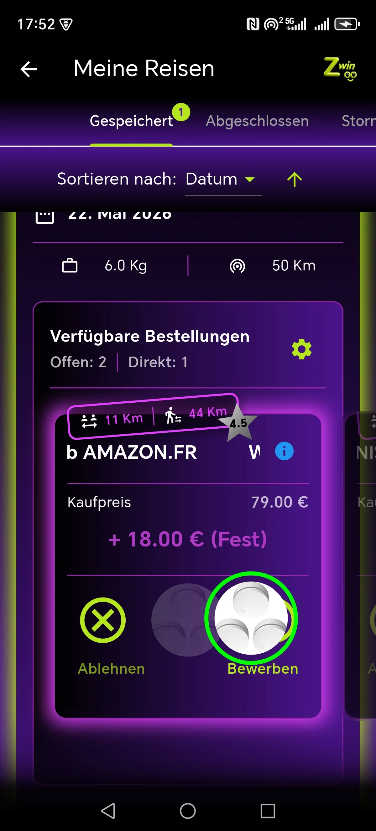 Zwinoo Funktionen Bildschirm 1