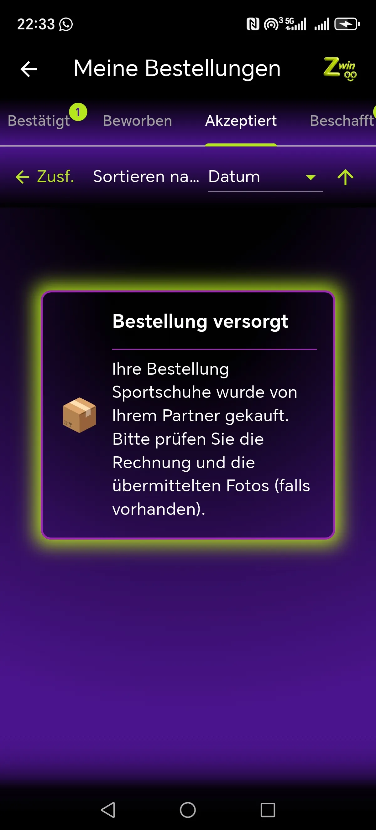 Zwinoo Funktionen Bildschirm 2
