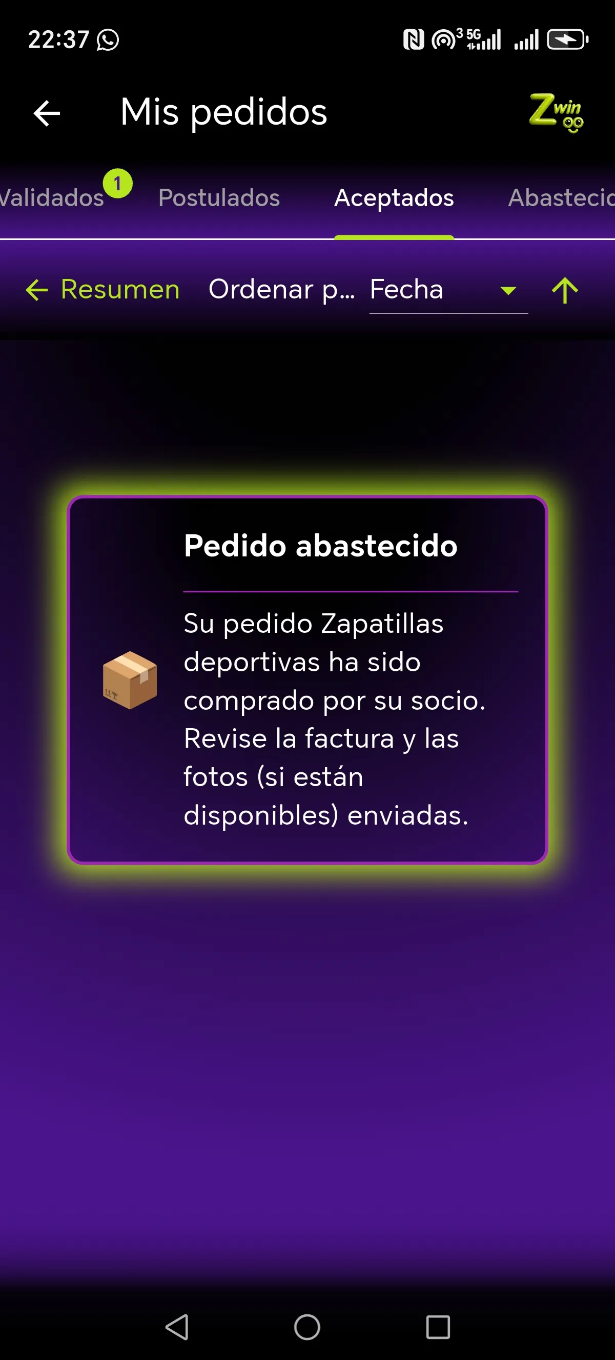 Pantalla Zwinoo funciones 2